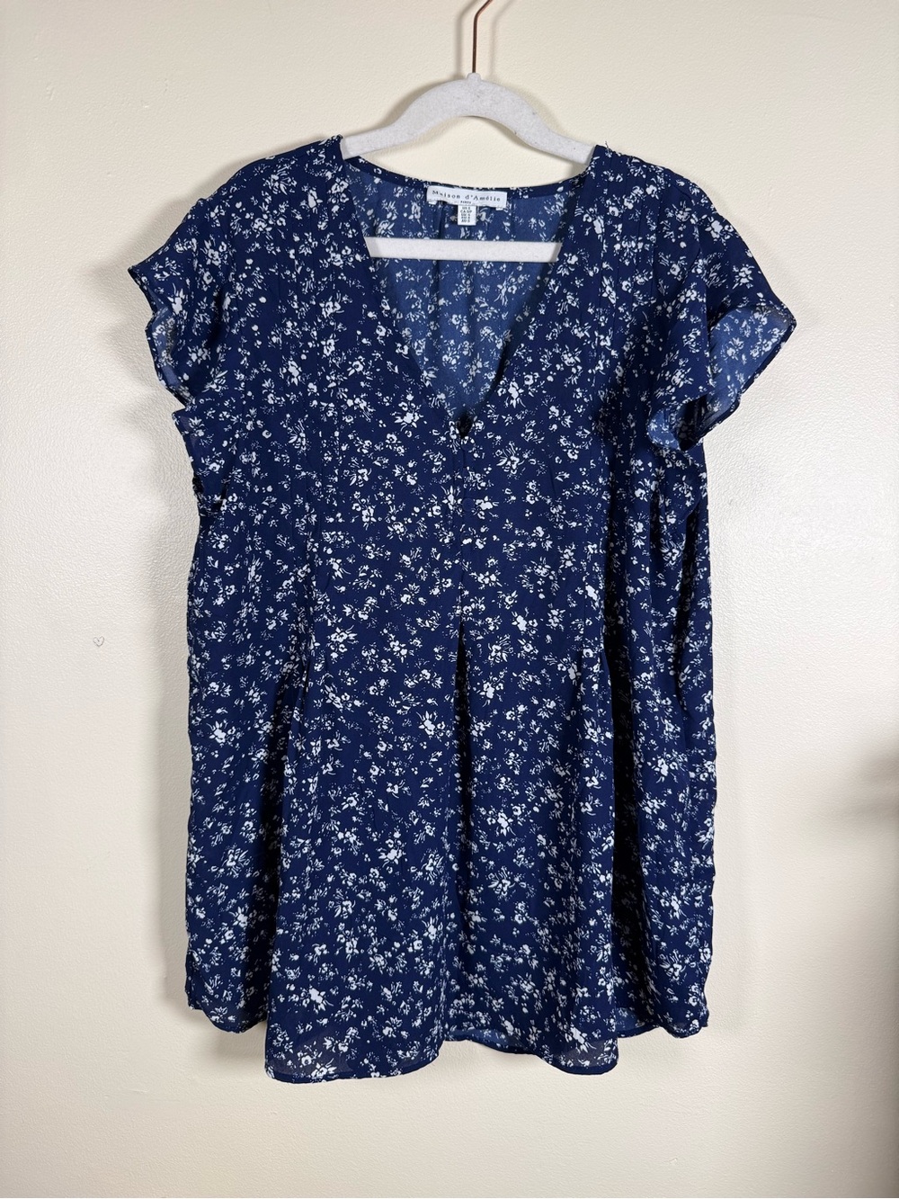 Maison d’Amélie Paris Blue Floral Blouse Women’s Small Cottagecore Boho Peasant